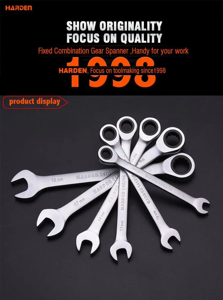 Professional tool 7pcs chrome vanadium steel fixed combination gear ring spanner set