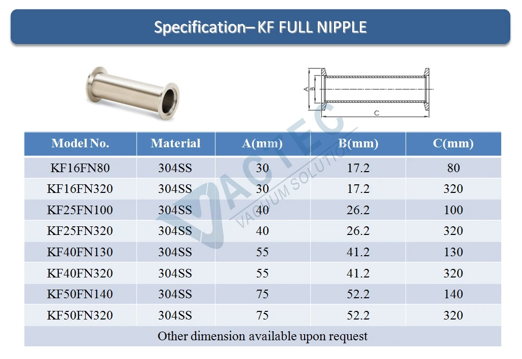 Kf Vacuum Full Nipple Kf16 Kf25 Kf40 Kf50 For Vacuum Fitting And Vacuum