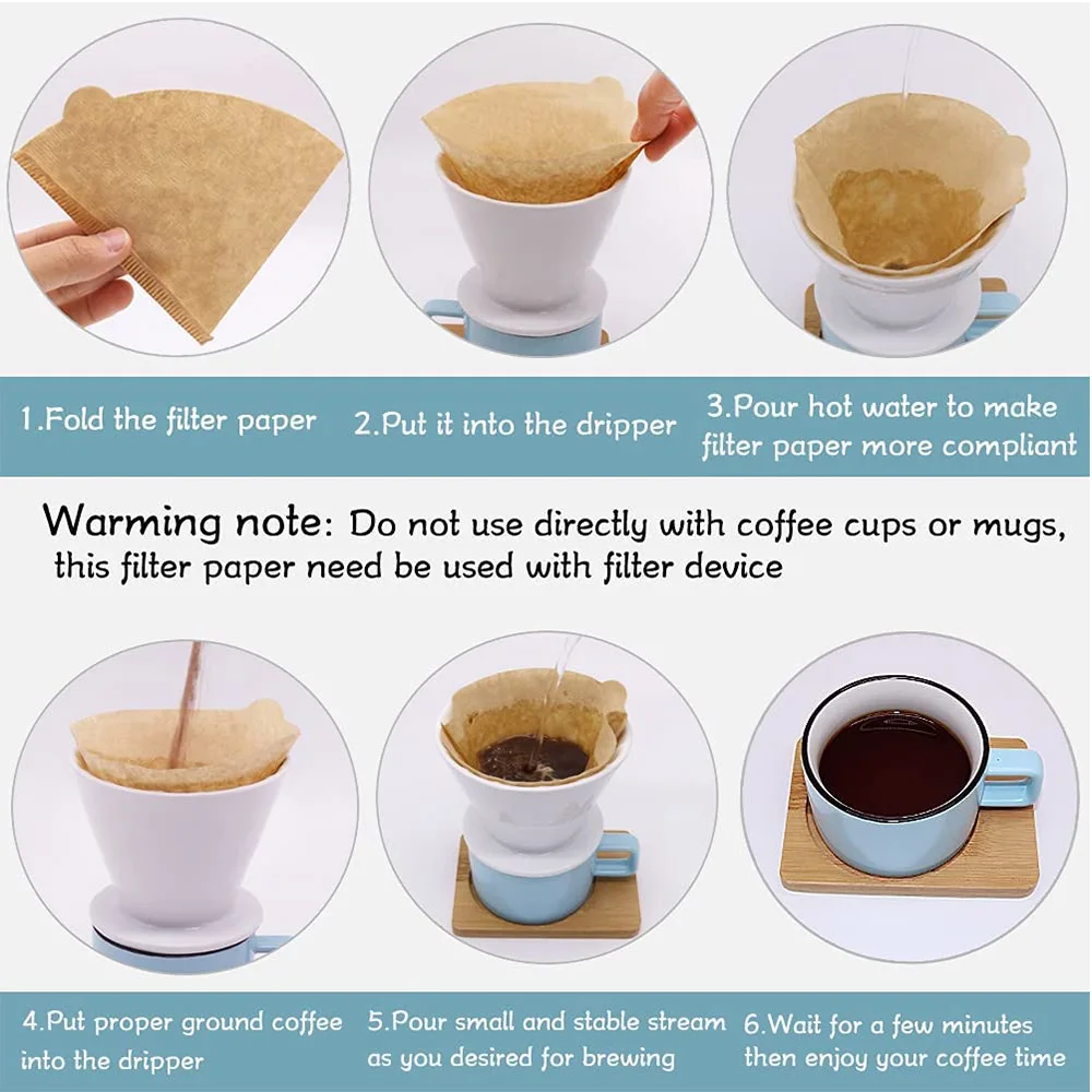 100pcs V60 Shape Coffee Filter Paper 12/24cup For Drip Coffee Filter