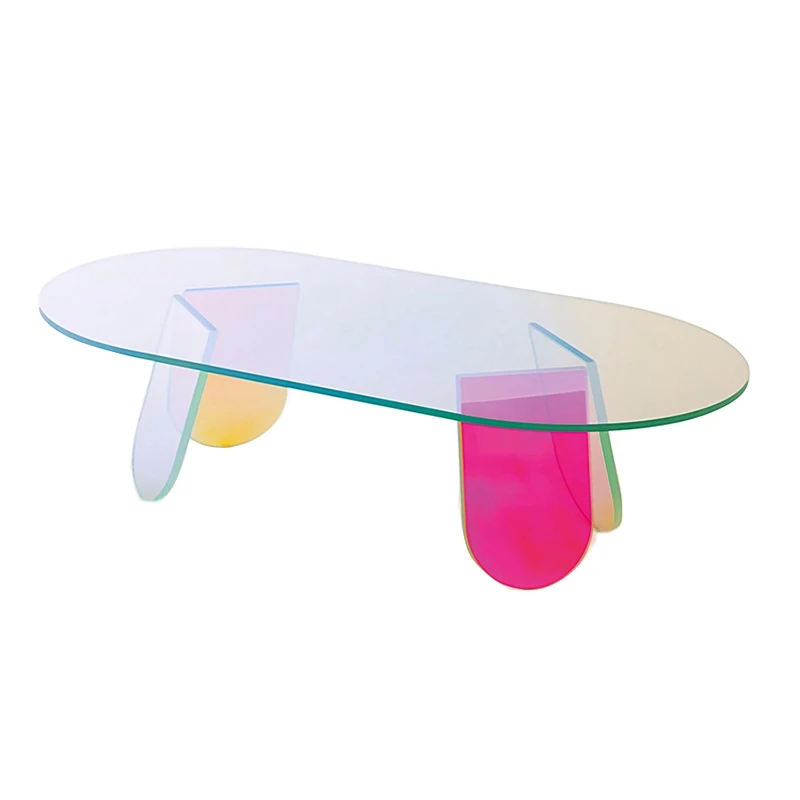 Reflective Rainbow Color Film Coffee Table,Acrylic Table And Chairs For Wedding,Color Acrylic