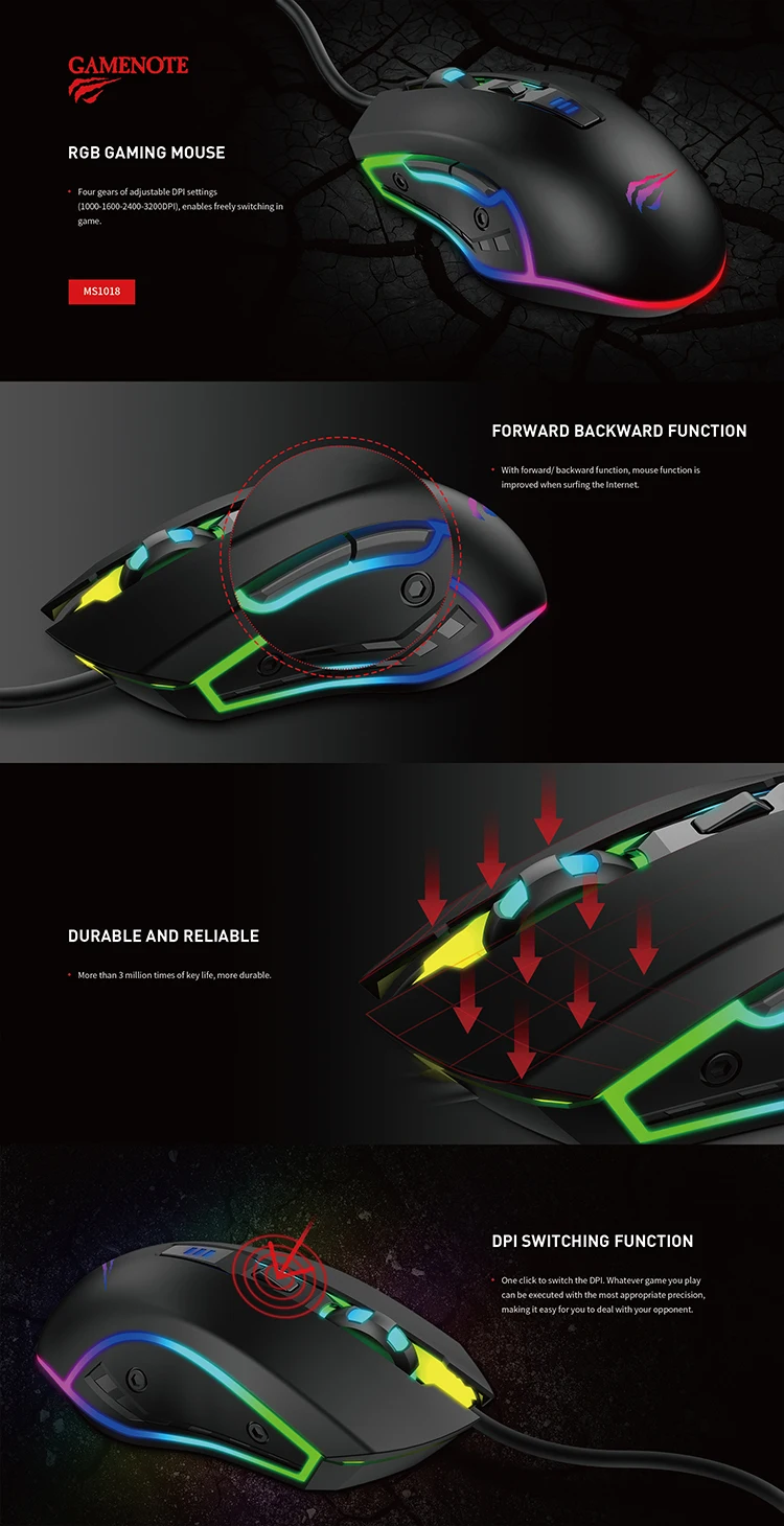 HAVIT cheap RGB backlit gaming mouse with chip gamer mouse MS1018