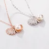 Trendy S925 Sterling Silver Shell with Pearl Pendant Gold Necklace Jewelry