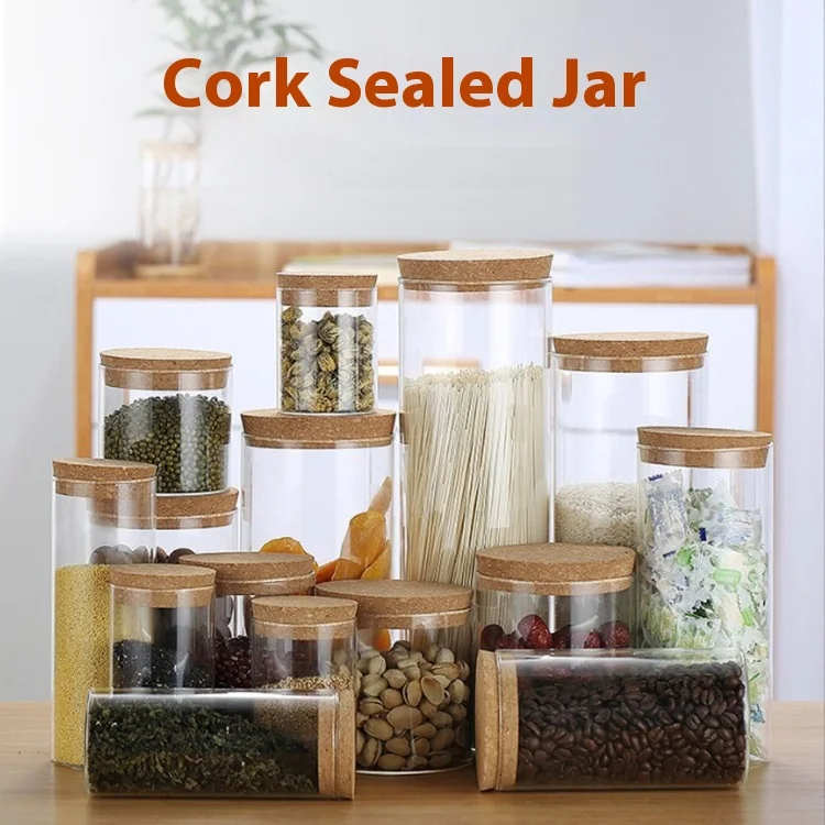 High Borosilicate Glass Storage Jar Cork Seal Classic Transparent glass ...