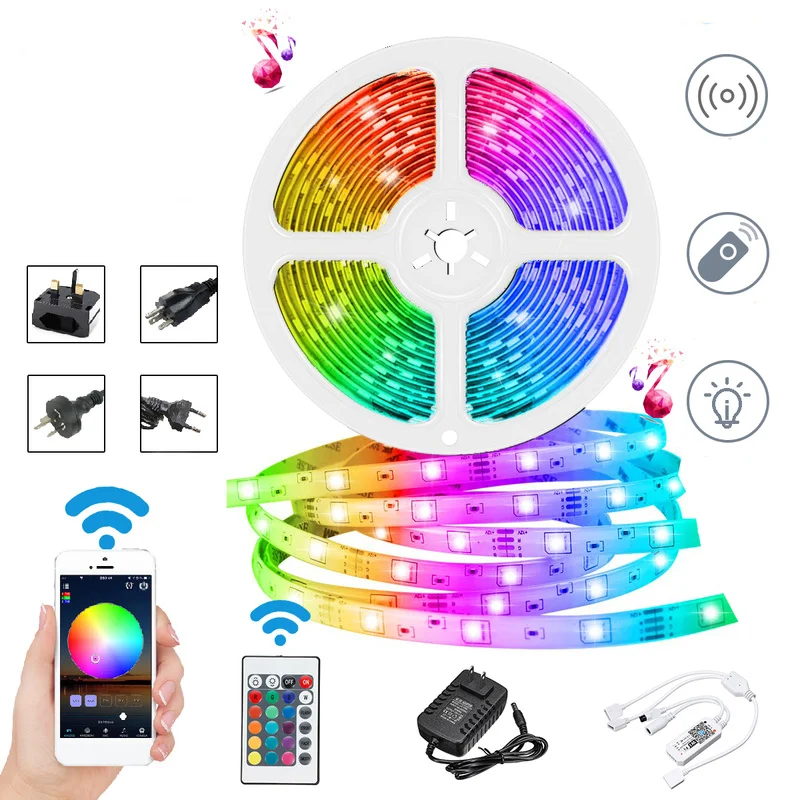 Amazon Hot Sale LED Kit Music Sync Voice Control Google Home Alexa Tuya 5M 10M Bluetooth Smart WIFI 5050 RGB LED Strip Lights