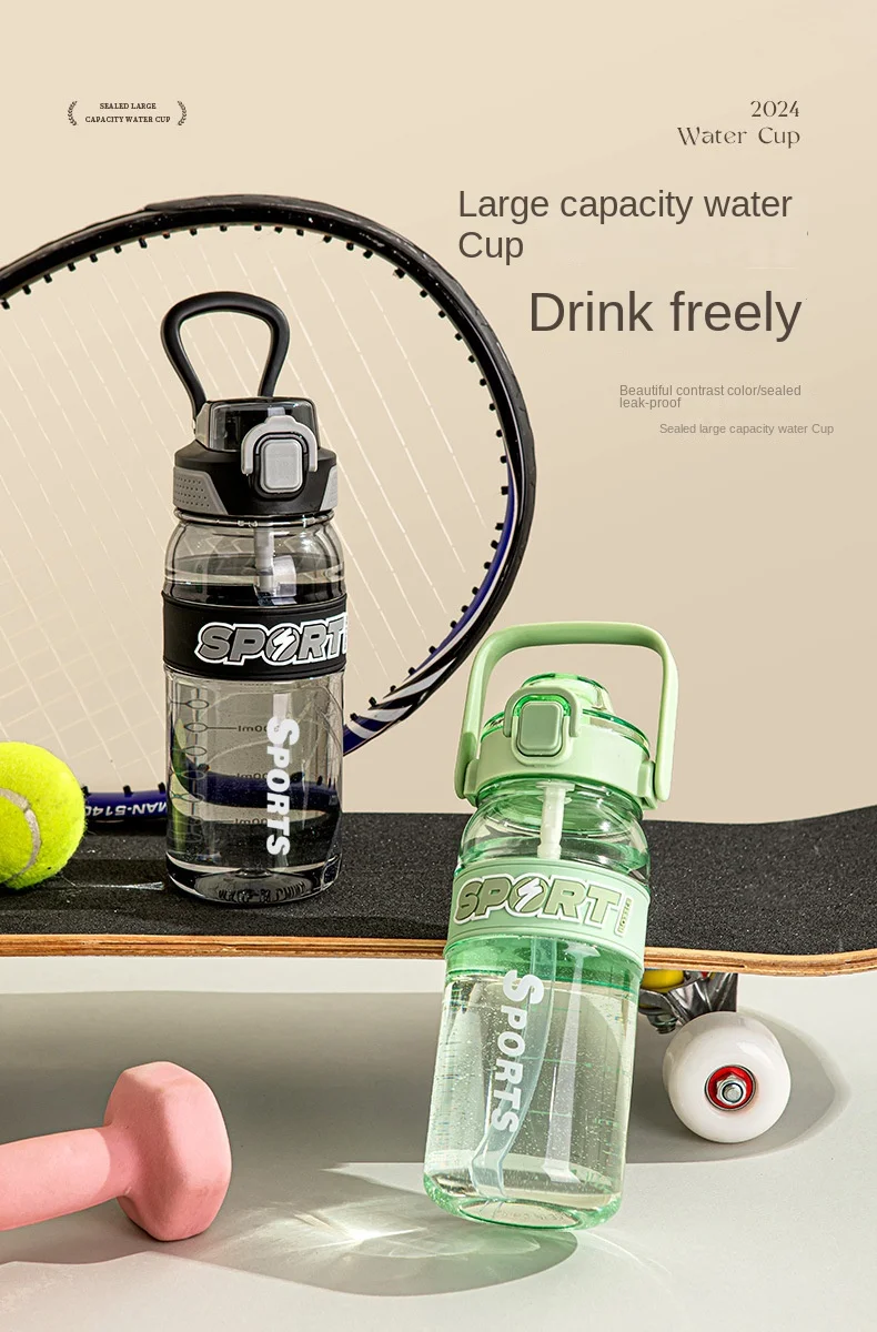 Wholesale 800 ml Colorful Portable Clear Handle Leather Case Tritan Plastic Water Bottle Unisex