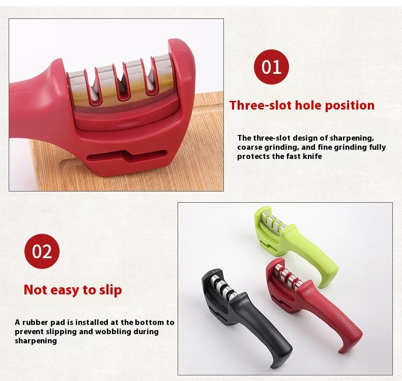 Three-Stage Ceramic Diamond Knife Sharpener - Handheld Kitchen Tool