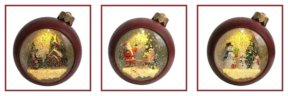 Snow globe christmas ornament Seasonal Led Light Up Xmas Santa And Kid Scene Ball Shaped Christmas
