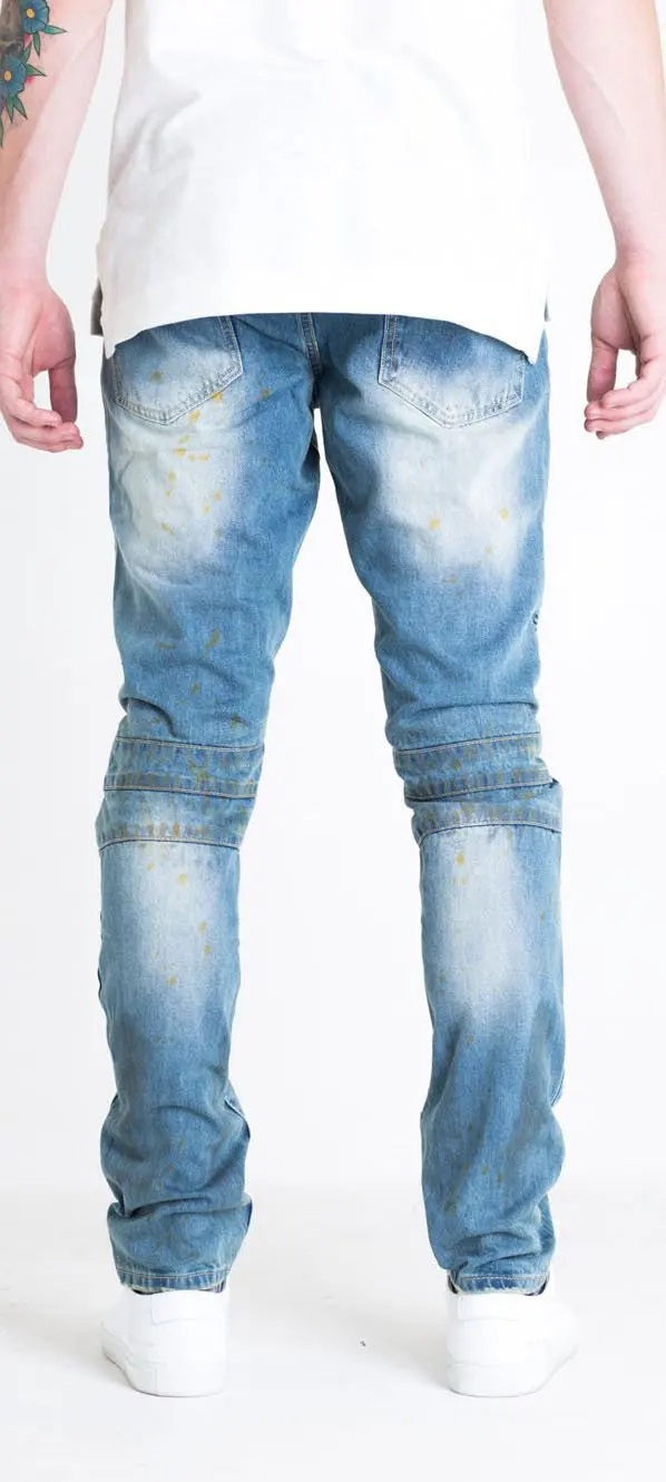 DiZNEW factory OEM urban new style men skinny jeans ripped  wash patches ugly city biker rock mens jeans manufacture