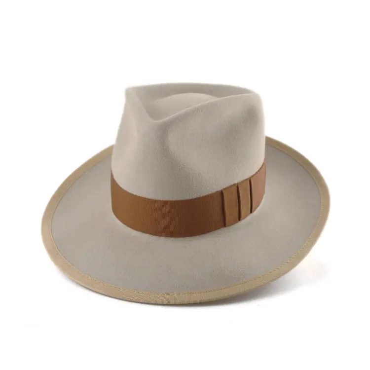 Wholesale fashion 100 % wool in stock wide brim felt fedora hat