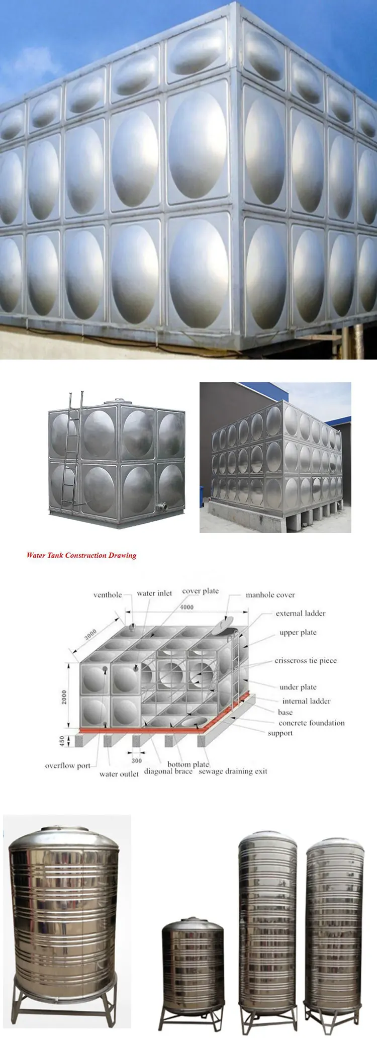 Hot selling stainless steel large storage water tank