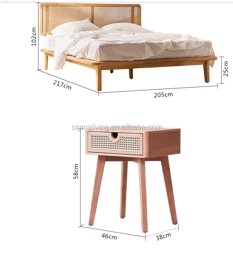 Southeast Asian rattan bed creative bedroom designer villa  furniture queen bed rattan back bed