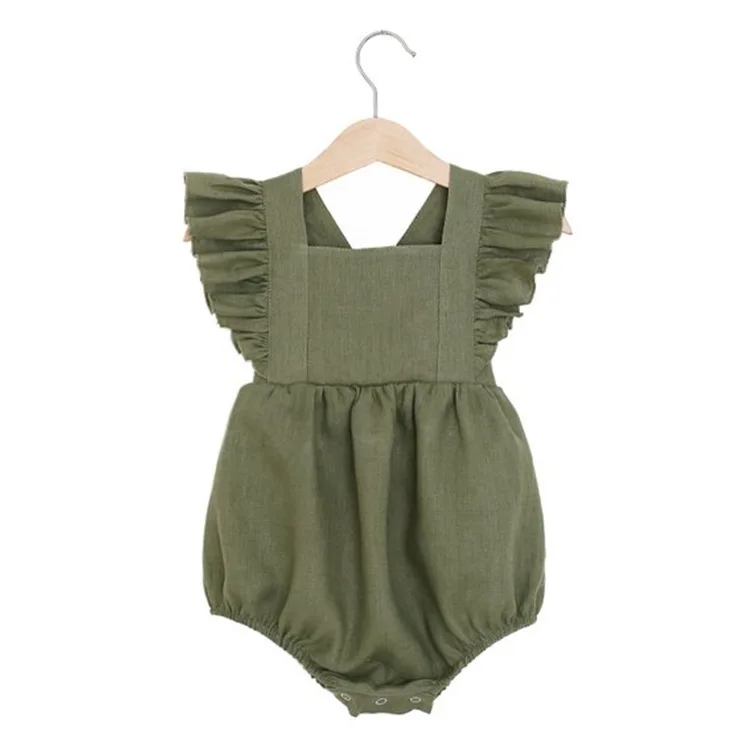 Wholesale Plain Baby Summer Ruffle Romper Linen Baby Flutter Romper ...