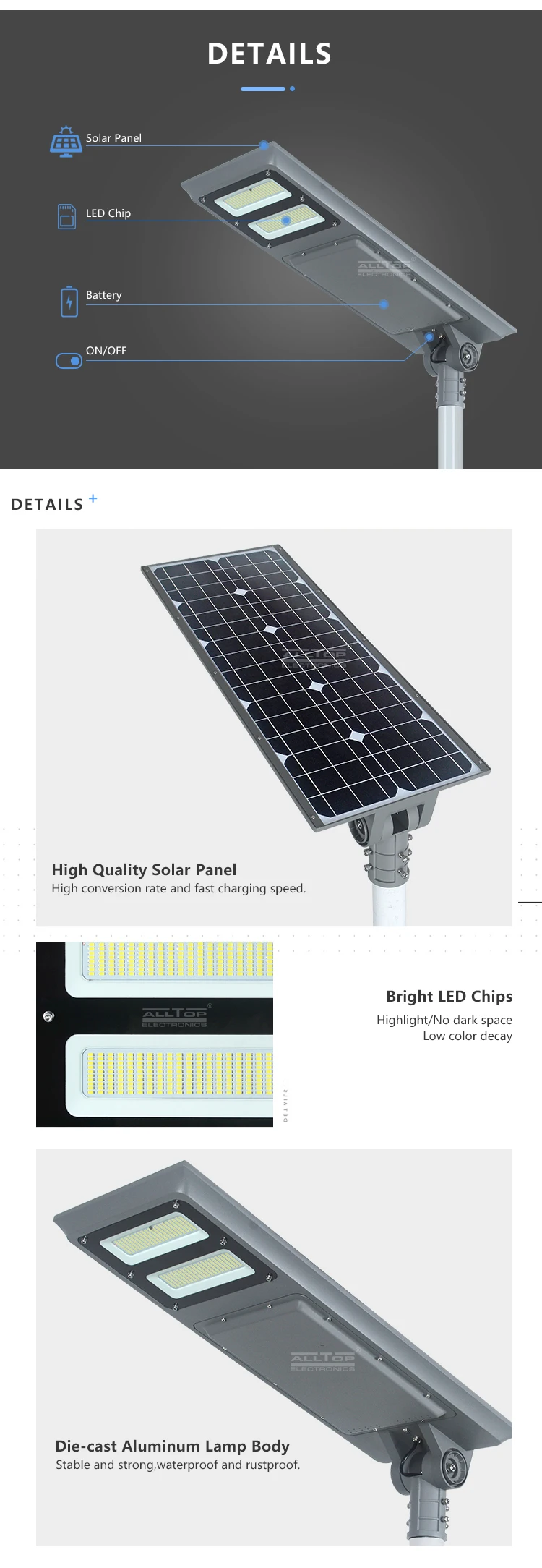 ALLTOP Super brightness waterproof ip65 outdoor lighting smd 100w all in one solar led garden light