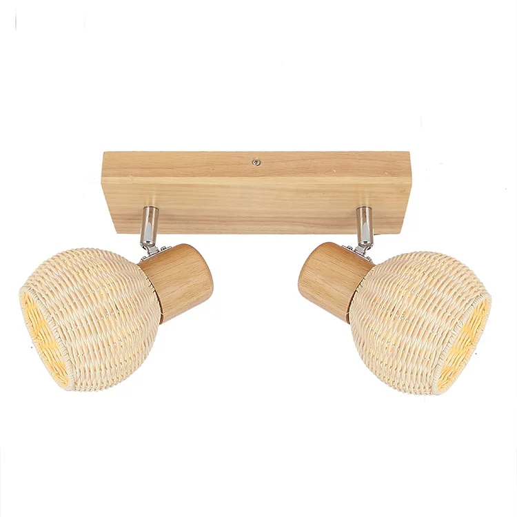 Residential country style hand made rattan woven fabric decorative halogen spot light for indoor illumination