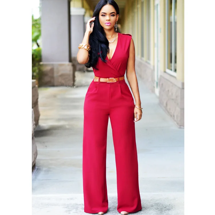 High Waist Ladies V-neck Wide-leg Sexy Pant Suits Irregular Suit With ...