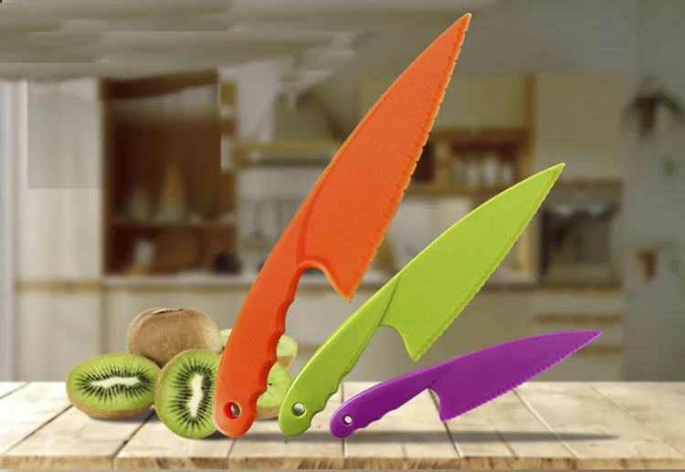 3 件塑料锯齿边缘沙拉刀番茄,生菜切割机为孩子,成人提供工具蛋糕刀