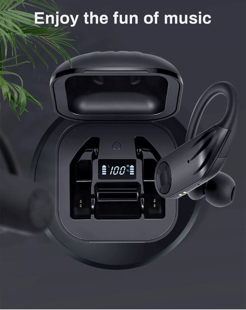 Noise Cancel TWS Bluetooth Headset Sports Waterproof Ear Hook Wireless Earphone With LED Digital Display - ANKUX.COM