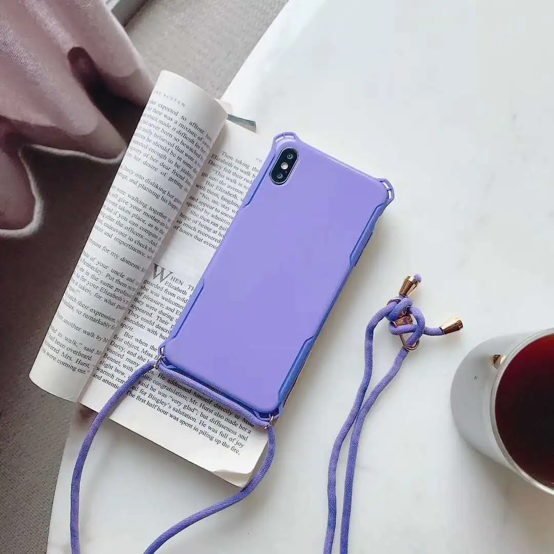 Candy Color Shockproof Strap Cord Chain Crossbody Necklace Phone Case For iPhone XR XS MAX