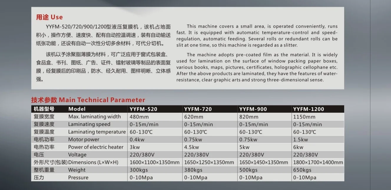 Yyfm720 Book Cover Laminating Machine Industrial Semiautomatic Paper