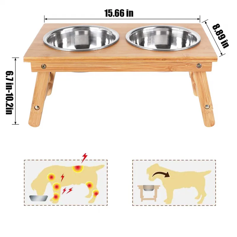 Adjustable Dog Food Stand Raised Dog Bowl With 4 Stainless Steel Bowls,Bamboo For Dogs Buy Pet