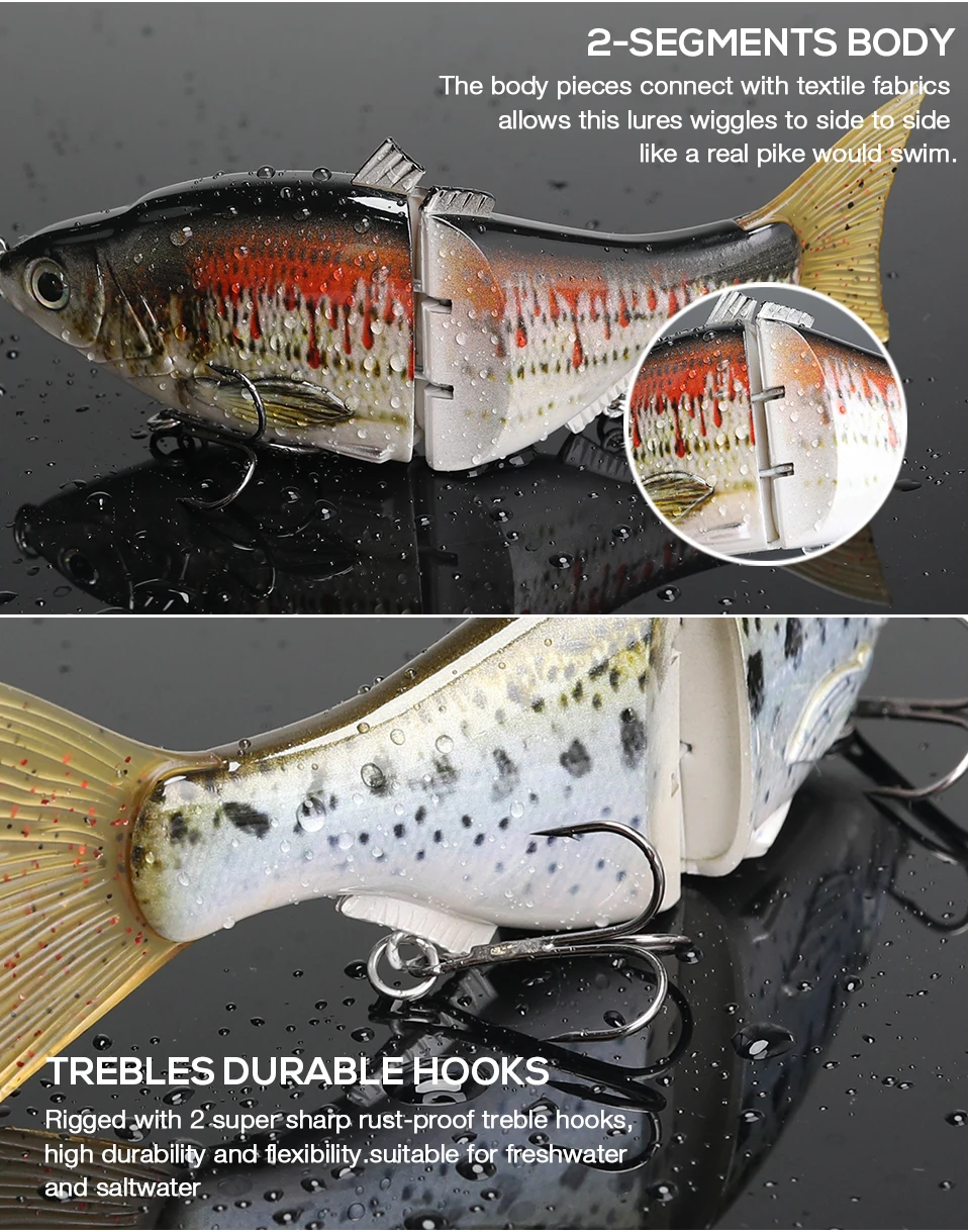 2 Section Glide Swimming Bait Hard Abs Artificial Trout Bass Fishing