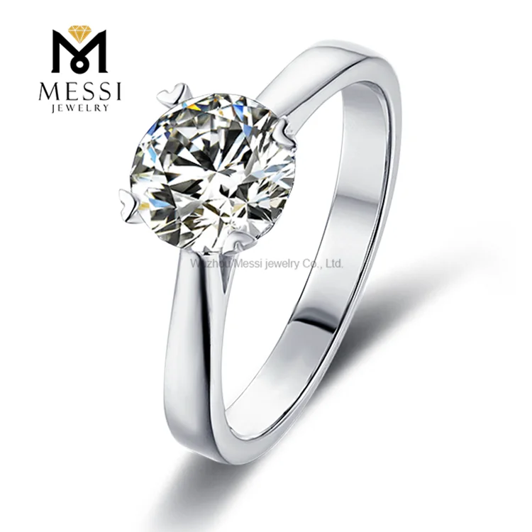 Messi Jewelry simple design 6.5mm 1ct moissanite solitaire woman ring wholesale 925 sterling silver ring