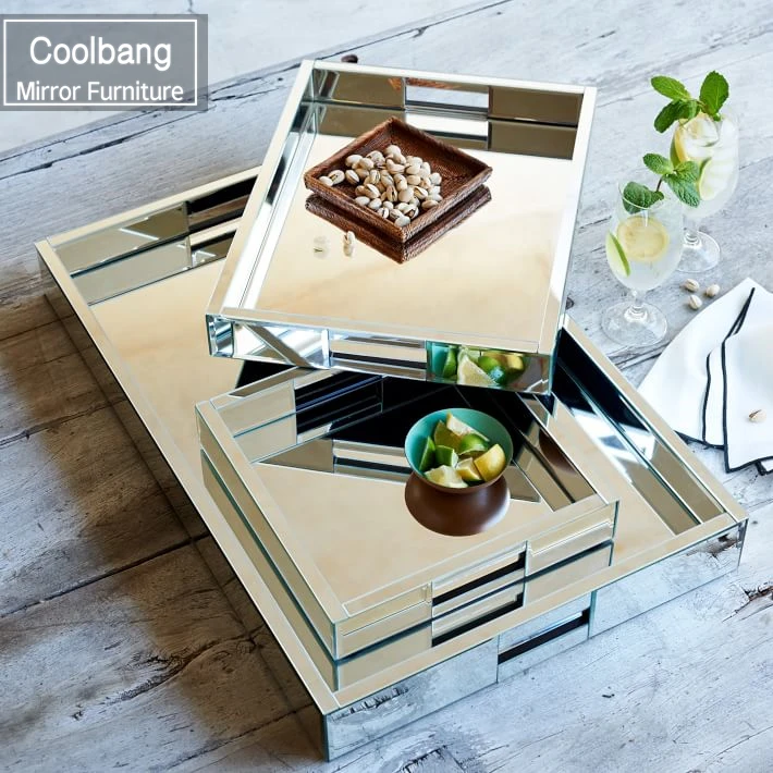 Factory Wholesale Home Use Hotel Decor Silver Glass Mirrored Tray