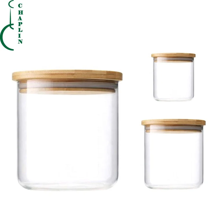 Cylinder Sealed Air Tight  Kitchen Glass Jar Container With Bamboo Lid For Storage 4.jpg