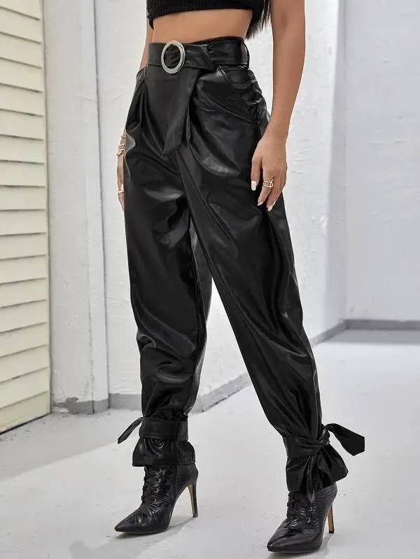 High waist women’s PU pants skinny stretch women’s leather pants