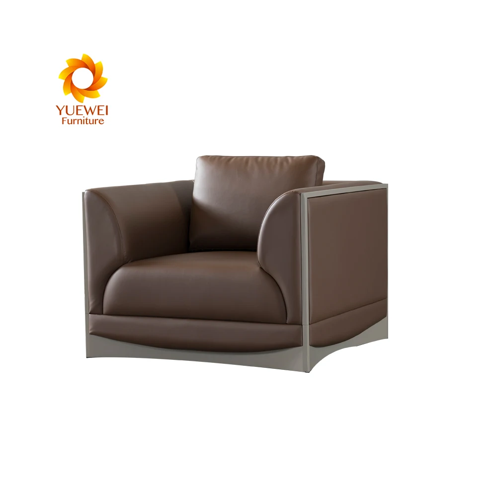 
High End Wholesale Luxury Genuine Leather Sofa Furniture Office Use Brown Sofa Chair 