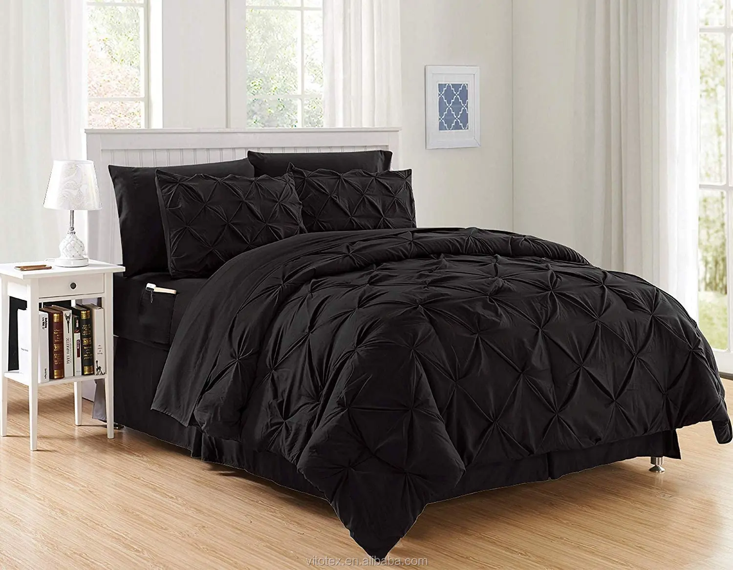 Luxury Best,Softest,Coziest Black Color Elegant Pintuck Comfort 8-piece ...