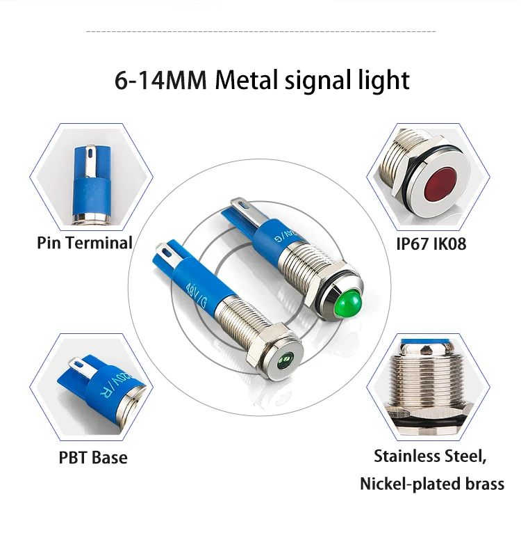 8mm 12mm Small Ip67 Waterproof Metal Stainless Steel Indicator Light ...