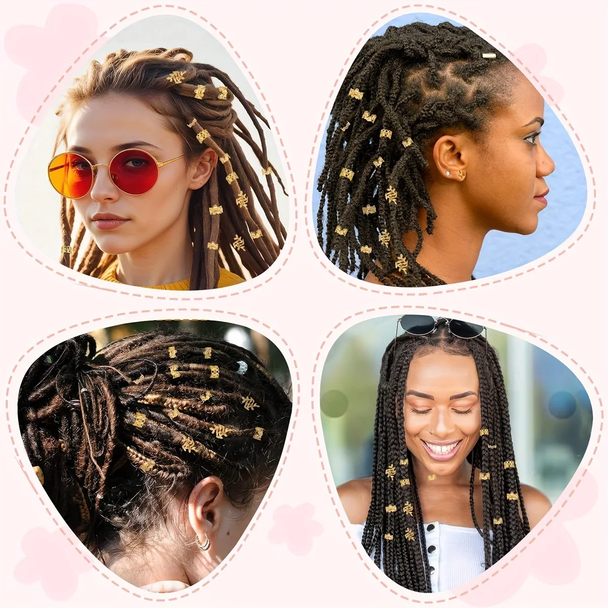 40pcs Gold Silver Wig Connectors Accessory Set for Amazon Electroplated Dirty Braid Hair Rings Adhesive Metal Hair Extensions