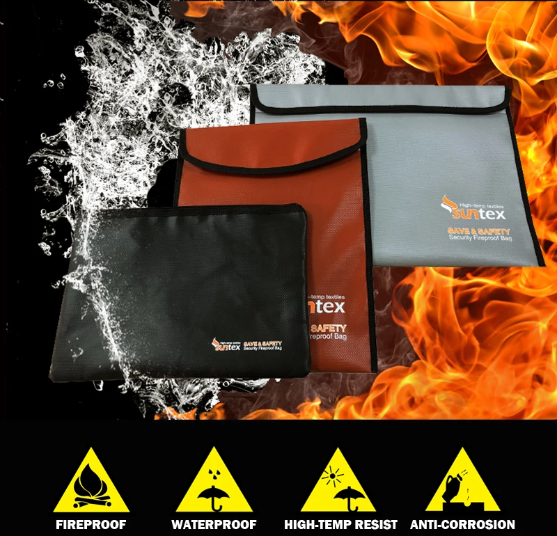 Factory Wholesale Water Fire Resistant Fireproof Document Bag Silicon
