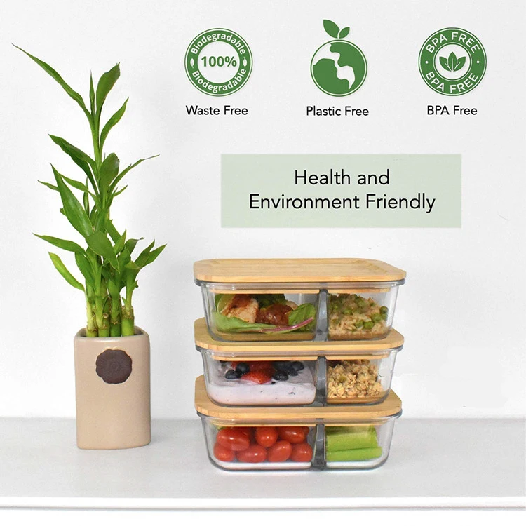 Meal Prep Containers High Borosilicate Divider Glass Food Storage With Bamboo Lid Buy Divider