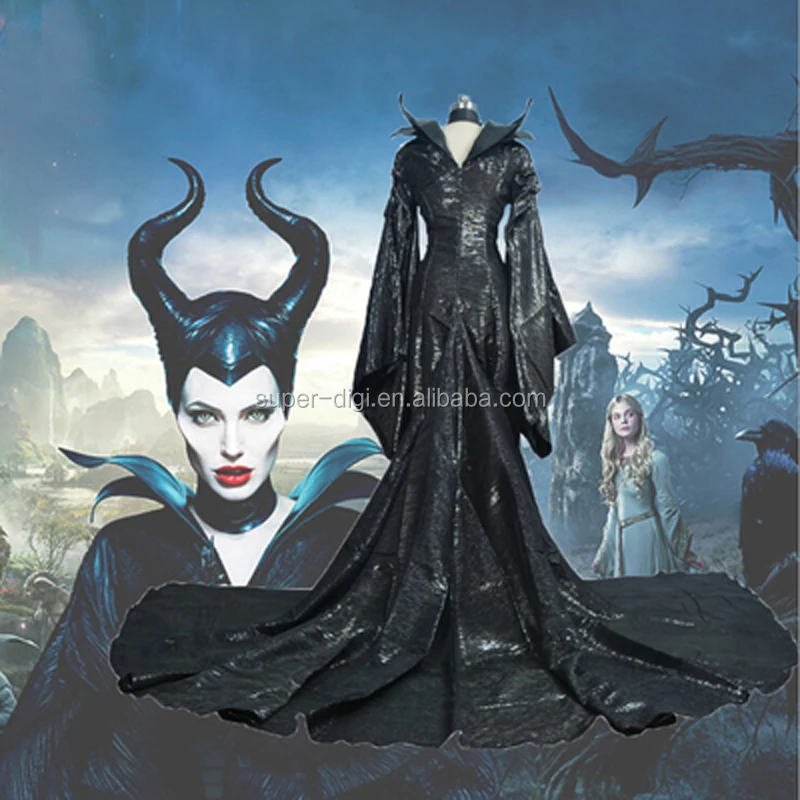 Maleficent Evil Queen Fancy Hat Dress Christmas Witch Cosplay Costume Black S-XL 