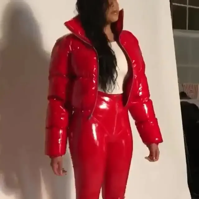 red leather bubble jacket