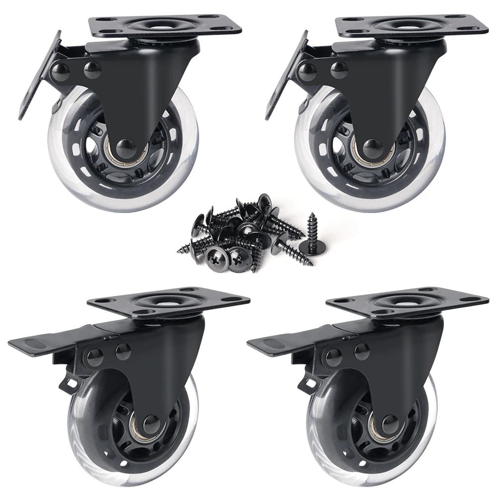 4 Pack Heavy Duty 3 Inch Caster Polyurethane Wheels with Brake Swivel Top Plate 