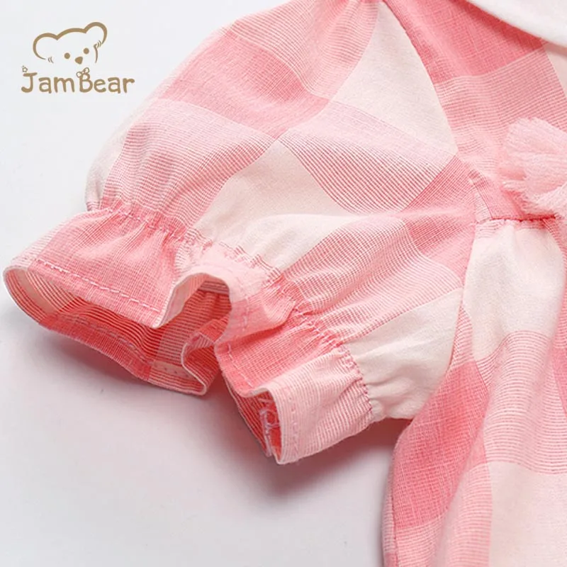 JamBear Baby Dresses 100% Organic Cotton Pink For Girls Checked Dress Infants Skirt Baby Summer Dress