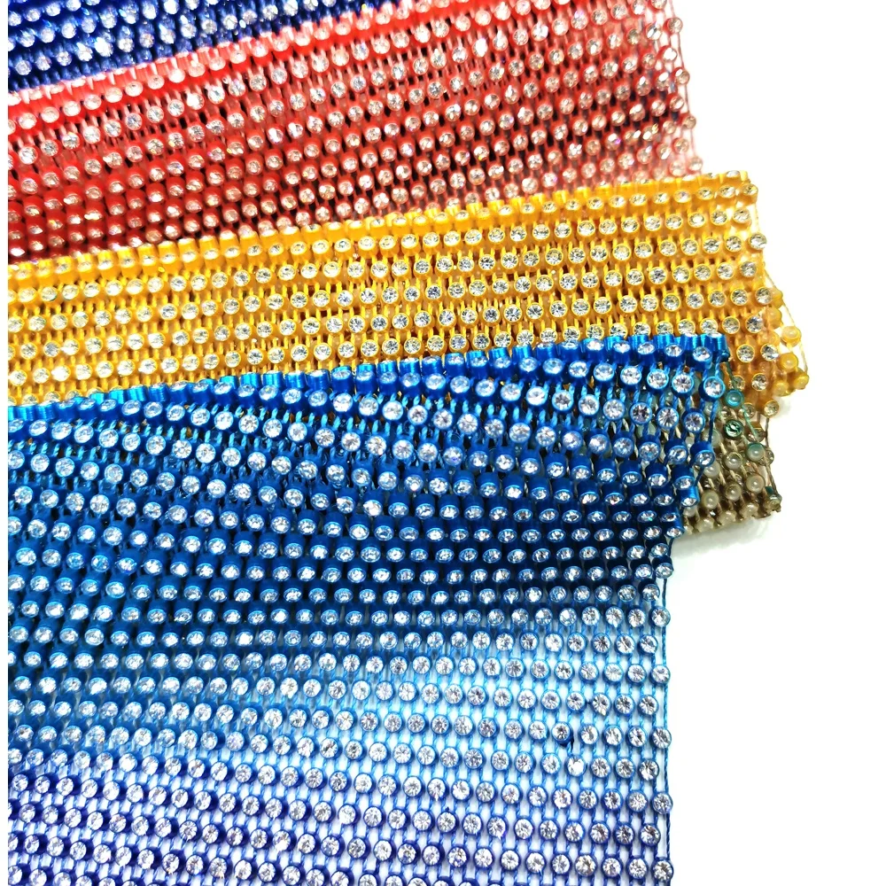 S160 Colorful Crystal Plastic Rhinestone Ribbon Elastic Rhinestone Mesh Fabric For Women