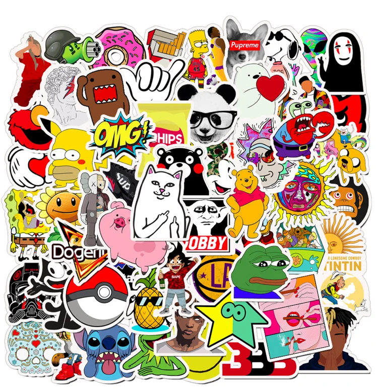
80pcs wholesales friendly cartoon brand logo skateboard free different vinyl for stickers 
