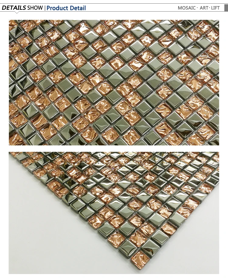 Royal style wholesale price rose gold mosaic and silver glass mosaic tile for villa bedroom decoration
