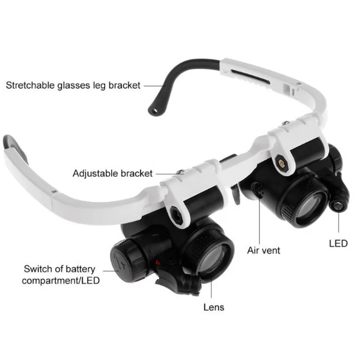 9892H-1 Spectacle Magnifier Multifunctional Headband Magnifying Glasses  with Light with 8X 15X 23X Lens