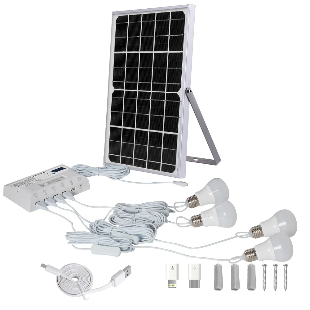 Green energy smart outdoor or indoor waterproof 4 bulbs mini solar panel home solar power auto lighting system