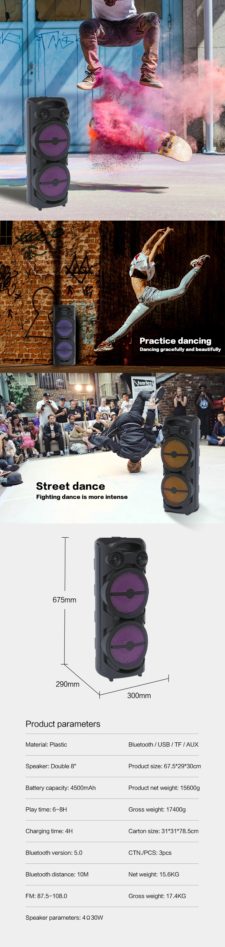 ZQS-8202S 8inch tws wireless bt portable speaker for home party - ANKUX.COM