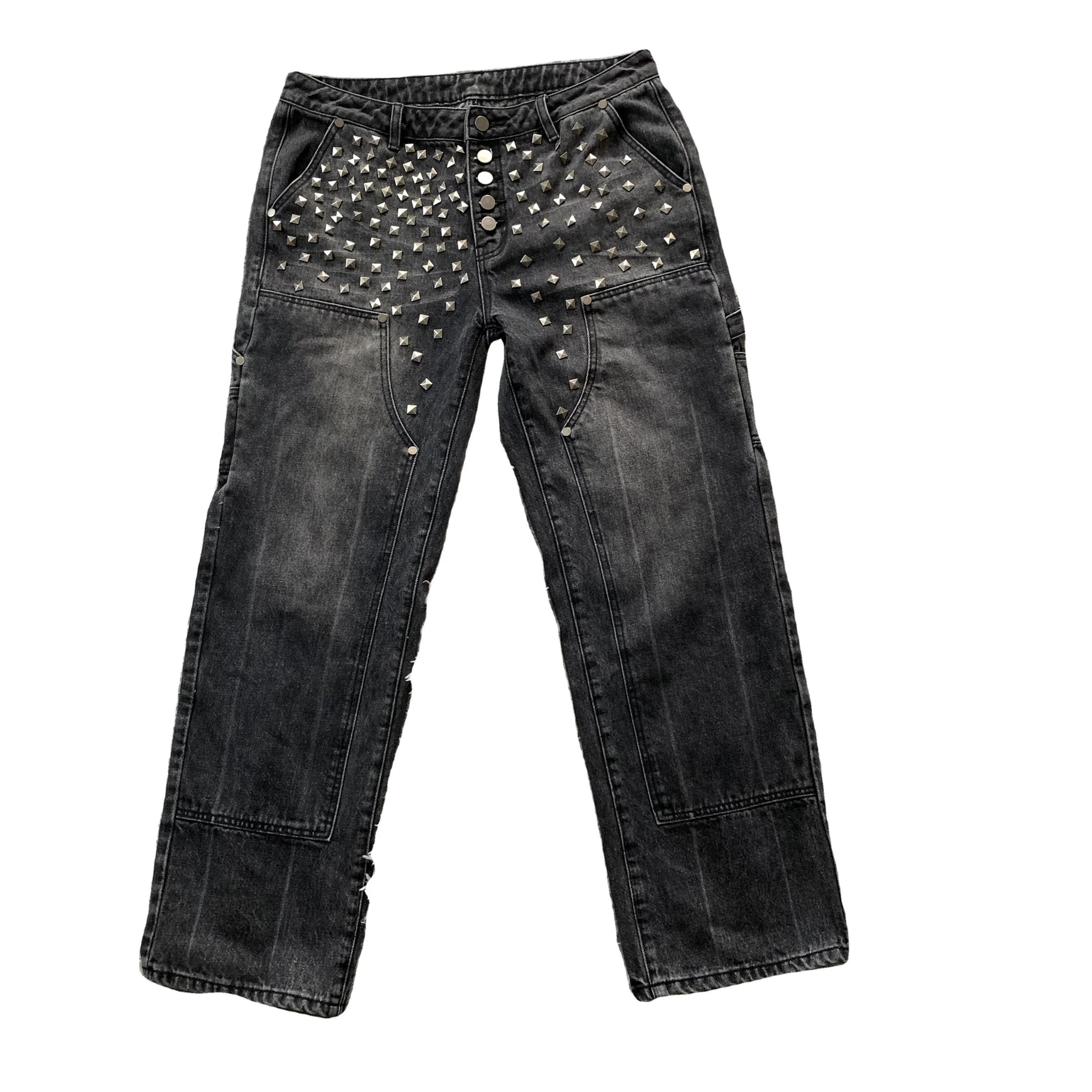 DENIMGUYS Multiple Metal Stud Decorate Distressed Jeans