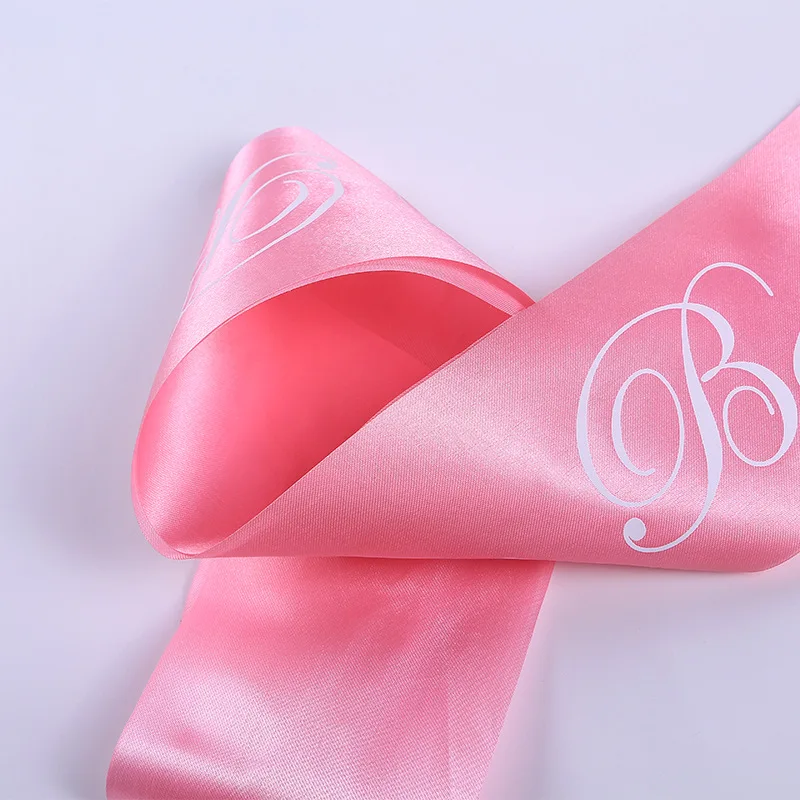 0867派对供应缎面面料跳舞派对漂亮的字体新娘是粉红色的婚纱礼服腰带