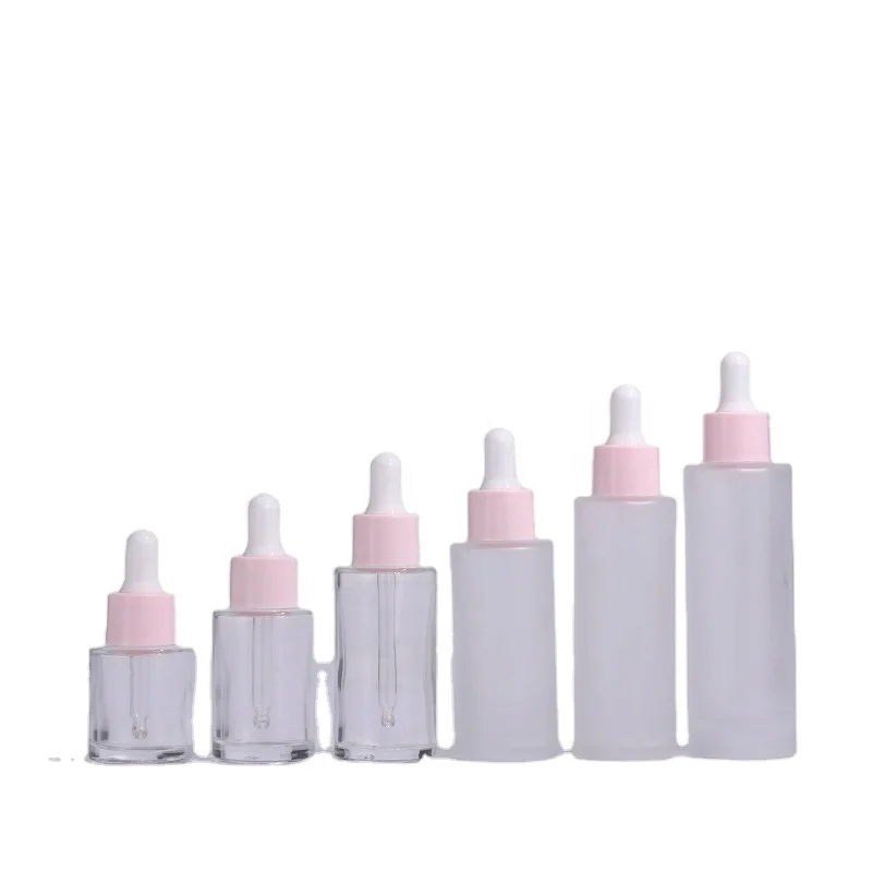 Multi -specification transparent frosted  essential oil glass bottle spray any color with Plastic dropper or uv dropper factory