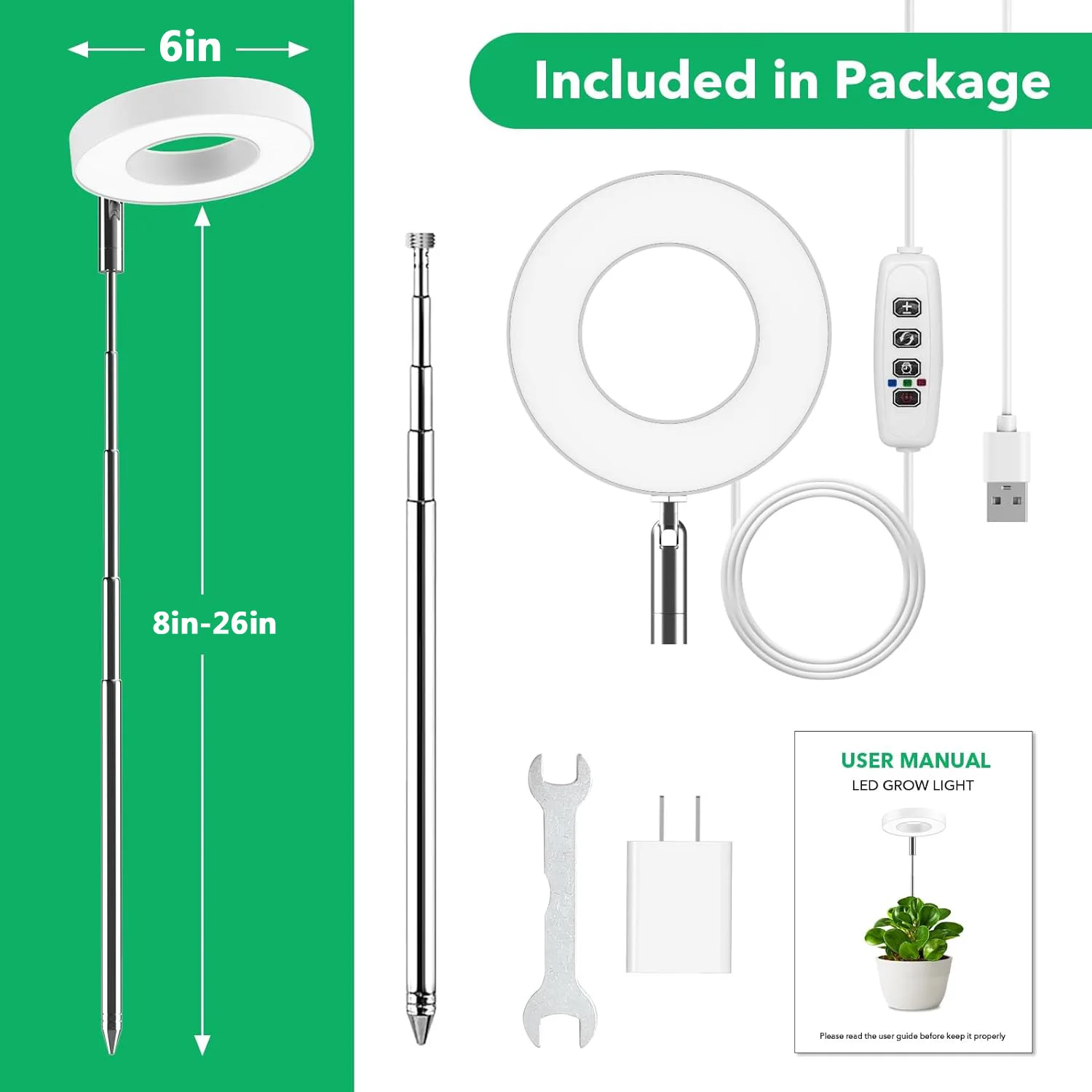 product 6 inch angel ring led indoor plant growth light fleshy green aluminum flower smd source 3000k color for sun growing-11