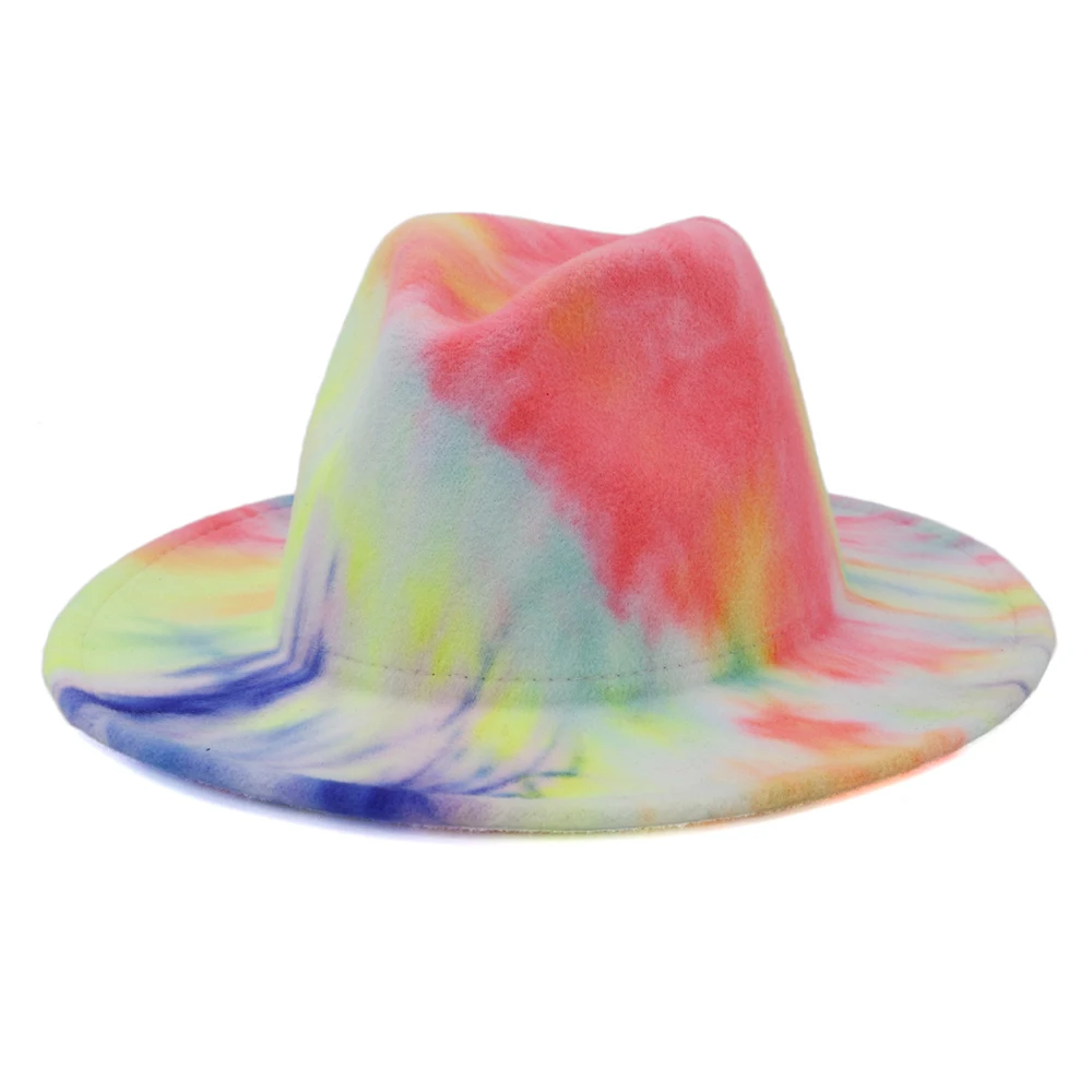 Wholesale Latest Version Fashion Design Custom Tie Dye Print Colorful Rainbow Felt Fedora Hats For Women